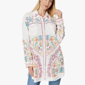 NWT Johnny Was  Embroidered Toyah White Cotton Gauze Blouse S $295